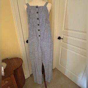 Junior’s Blue Button-Front Jumpsuit